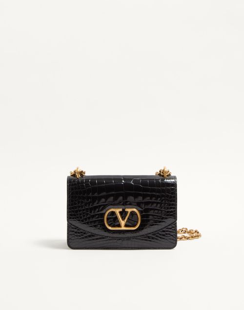 Valentino Garavani - Valentino Garavani Vain Small Shoulder Bag In Crocodile Leather - Black - Woman - Shoulder Bags